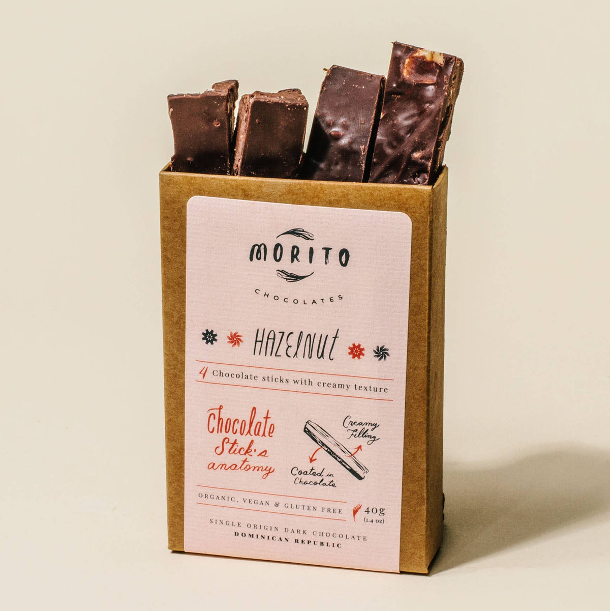 HAZELNUT- 4-Pack of Vegan Chocolate Sticks