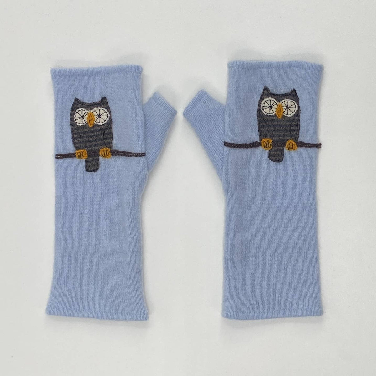 Orange Owl Fingerless Cashmere Gloves
