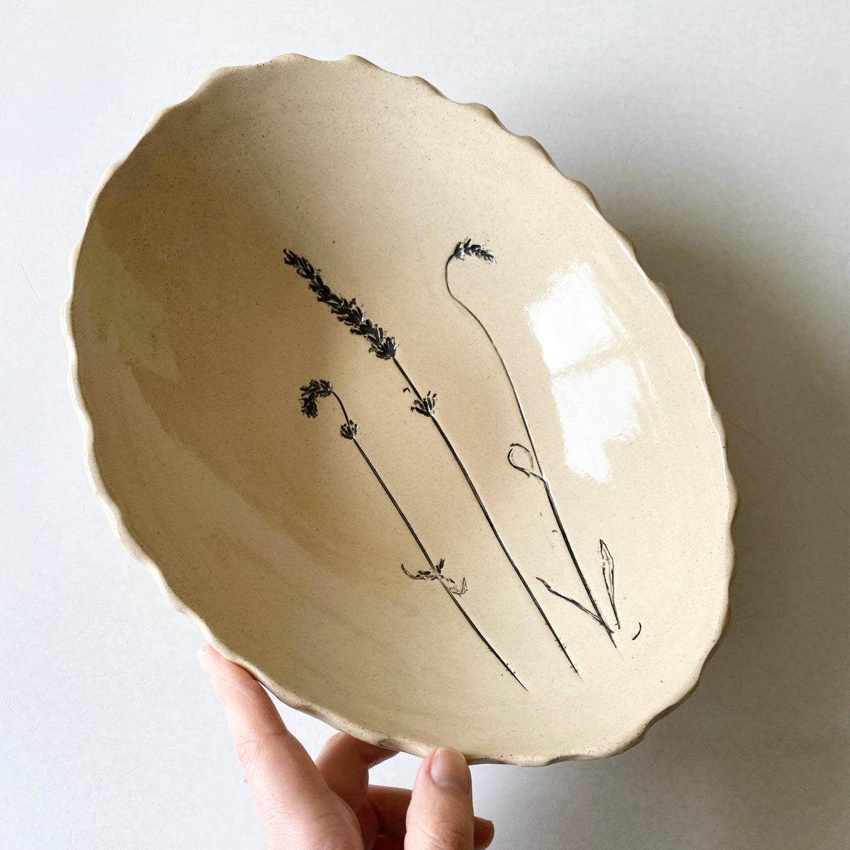 Lavender Floral Large Ceramic Oval Serving Bowl