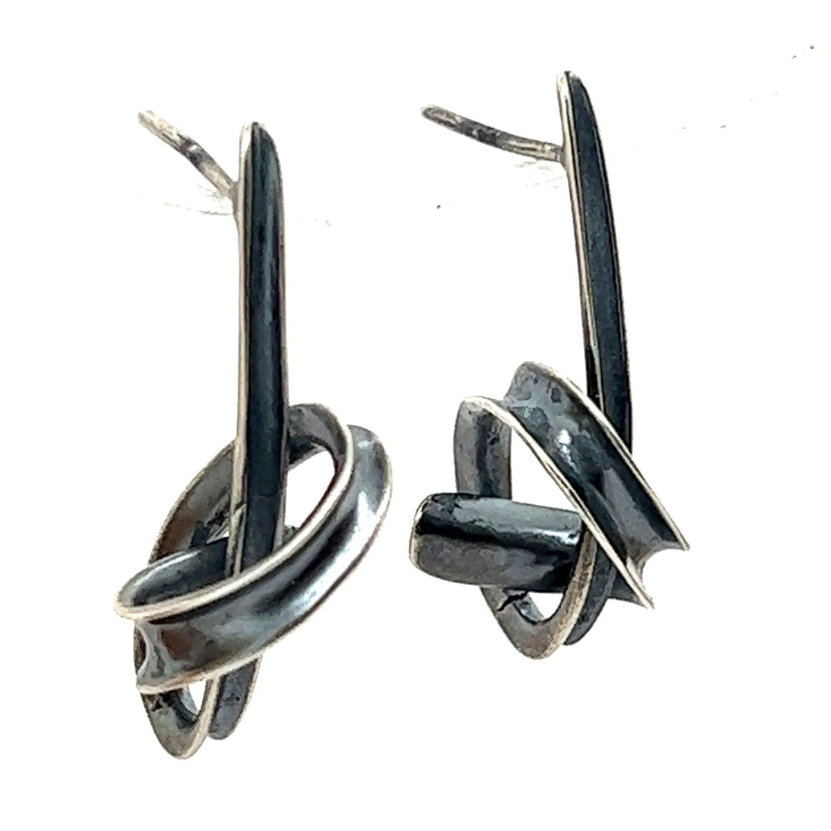 Twin Twist Knot Earrings - Antiqued Silver