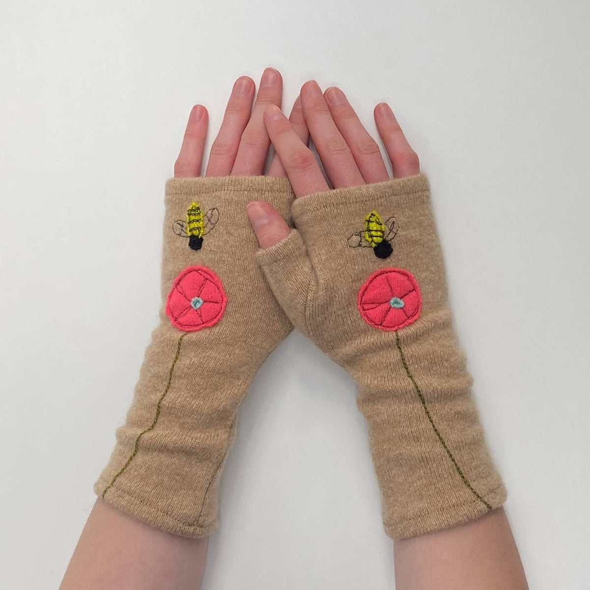 Pink Bee Fingerless Cashmere Gloves