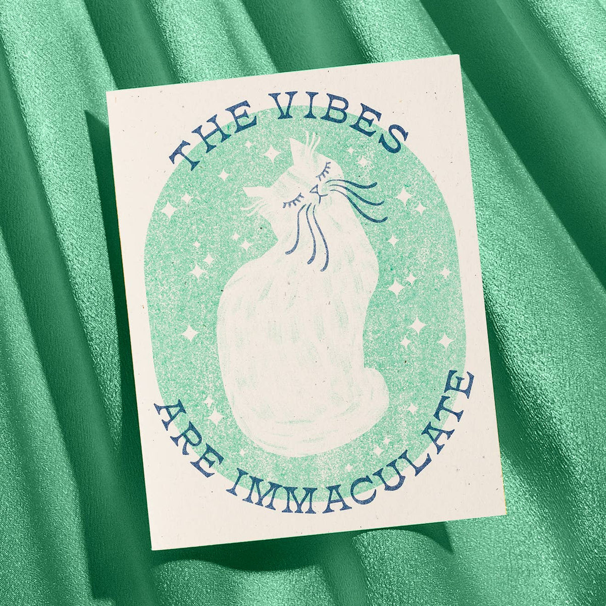 The Vibes Are Immaculate Cat - Risograph Greeting Card