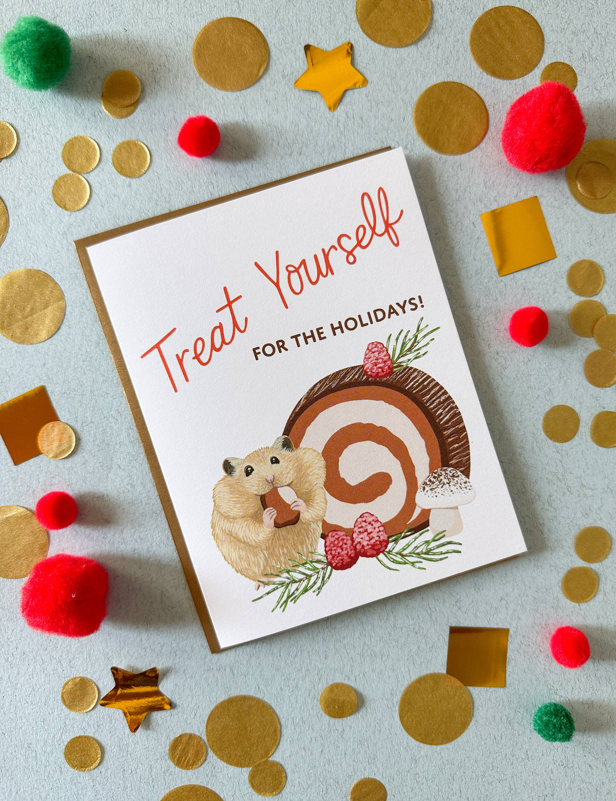 Hamster Buche de Noel Dessert Holiday Christmas Cake Cards - Boxed Set of 8