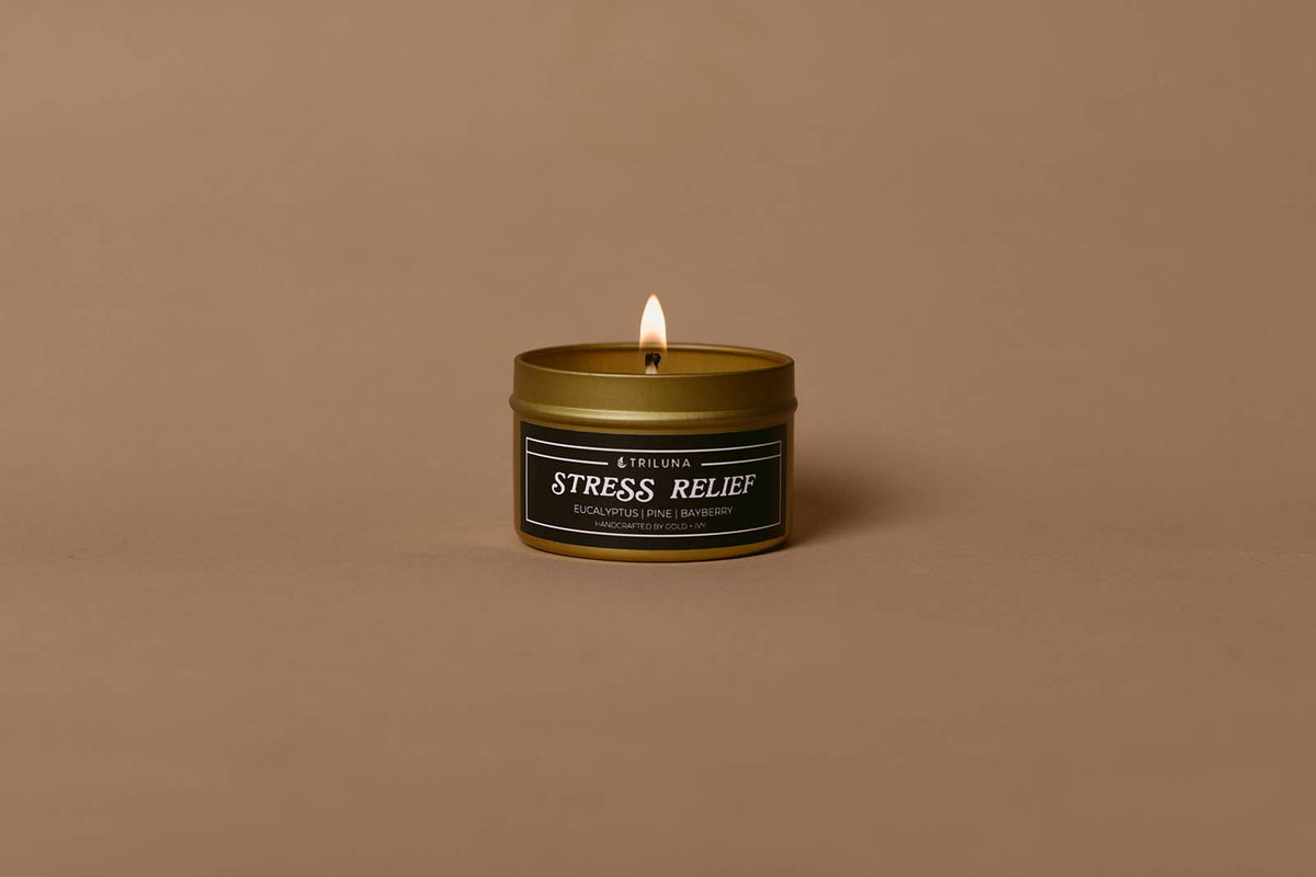 Custom label gold tin soy candles - 4 oz.: Grey flannel