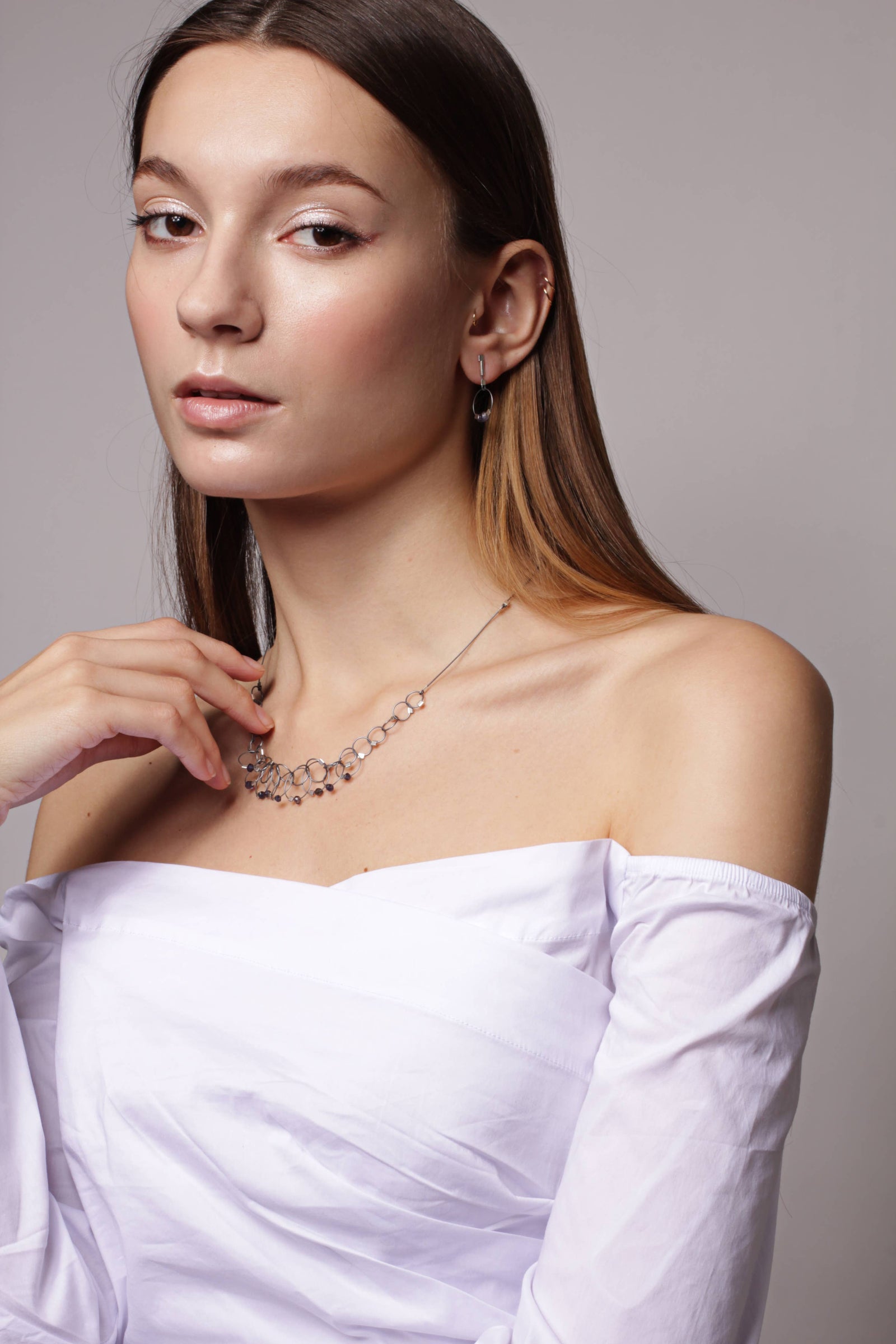 Handmade turquoise mini vertigo necklace with gold cable, artisan gift jewelry for women. - Turquoise Mini Vertigo Necklace with Gold Cable