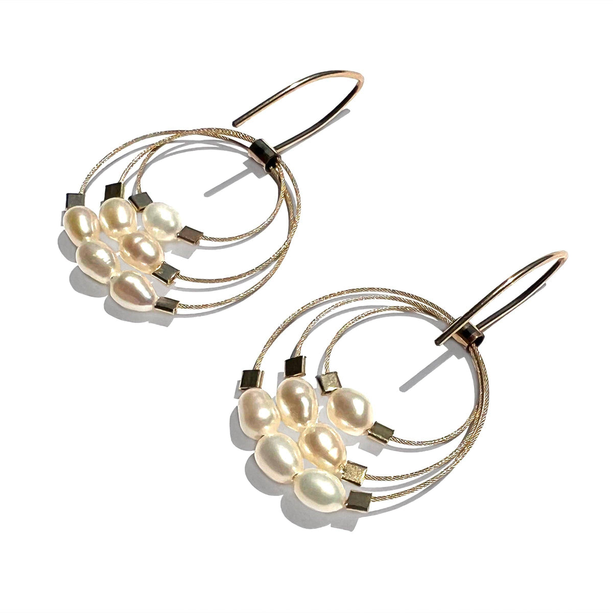 Trinity Hook Earrings: Pearl on Gold Cable with Gold Hardware