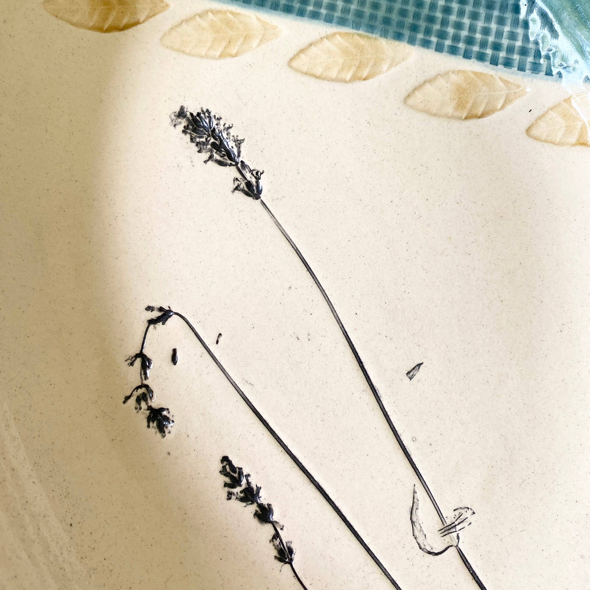 Oval Ceramic Serving Platter w/ Lavender & Leaf Pattern