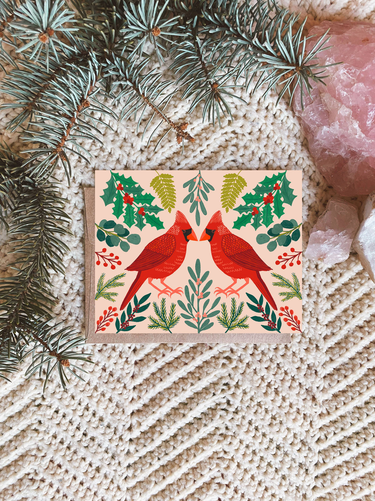 Red Cardinal &amp;  Winter Greenery Christmas Card (Set of 6)