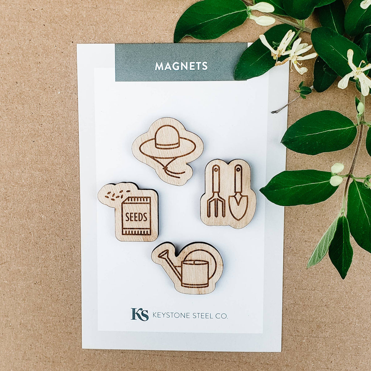 Gardener Magnet Pack of 4 (Sunhat, Seeds, 2 Tools, Can)