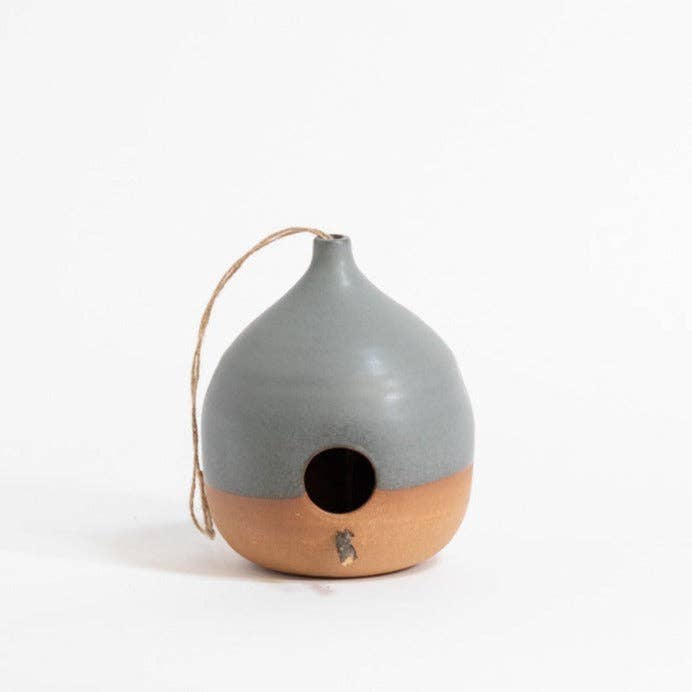 Minimalist Modern Ceramic Bird House | Grey