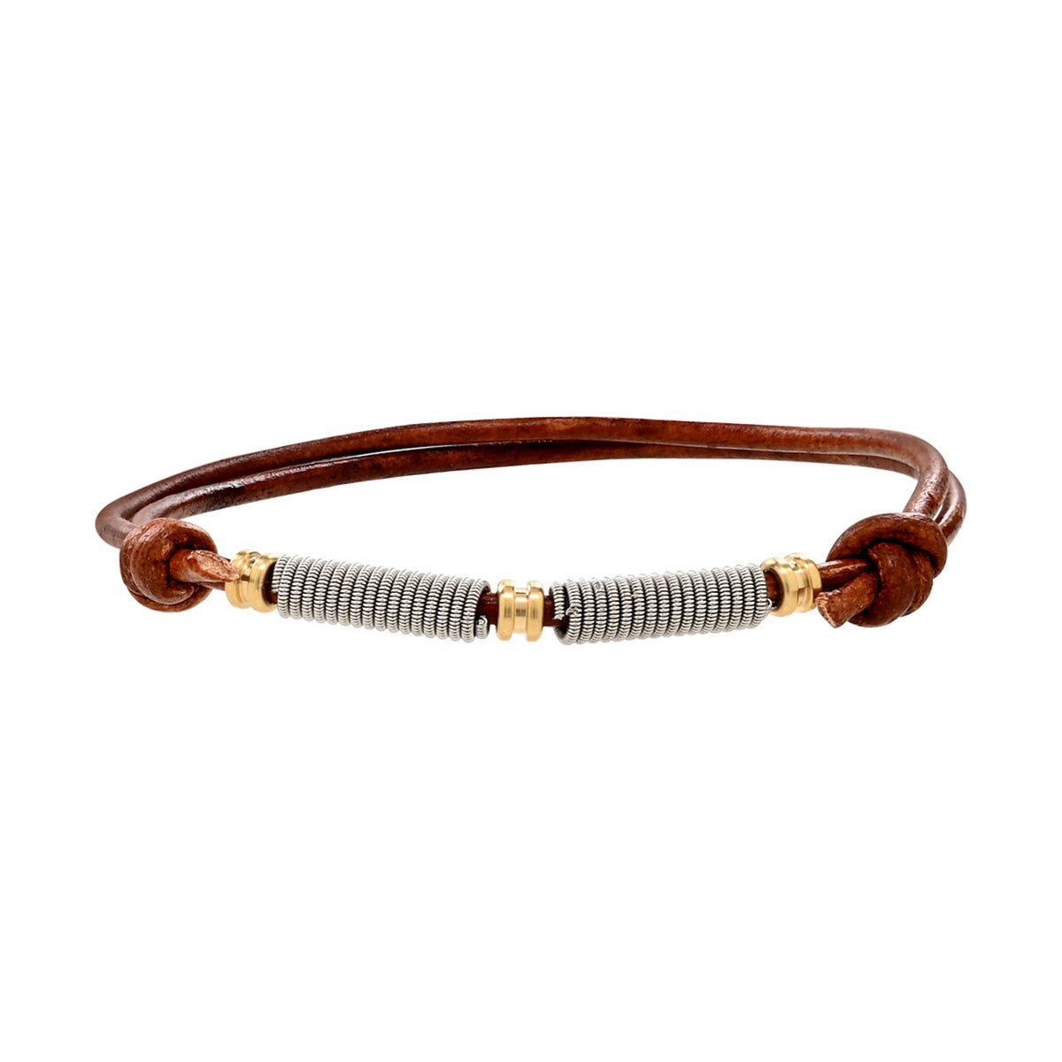 Ball End Slipknot Adjustable Leather Bracelet - Brown