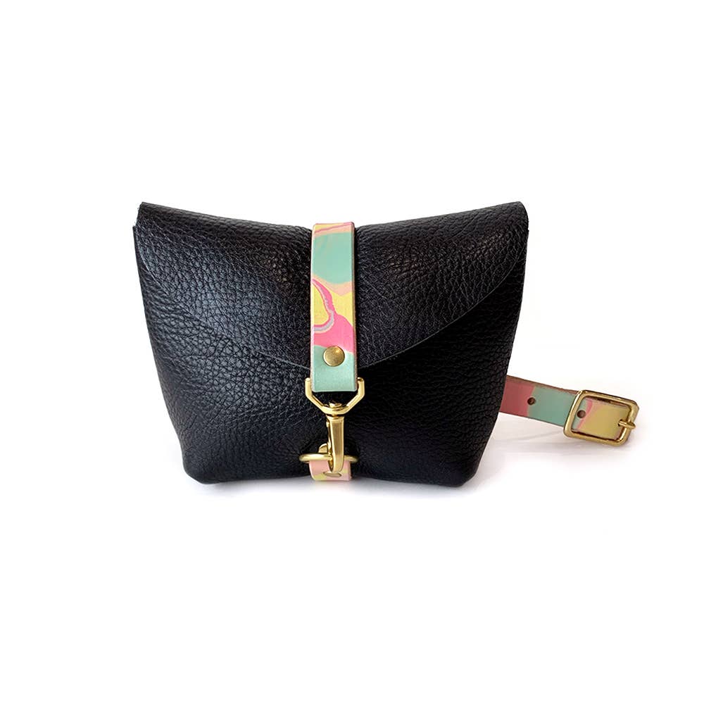 Fanny Pack - Black with Colorful Marble Strap